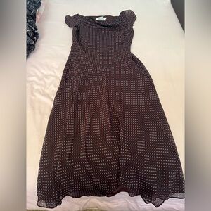 Evan Picone Brown Maxi Dress with Teal Polka Dots